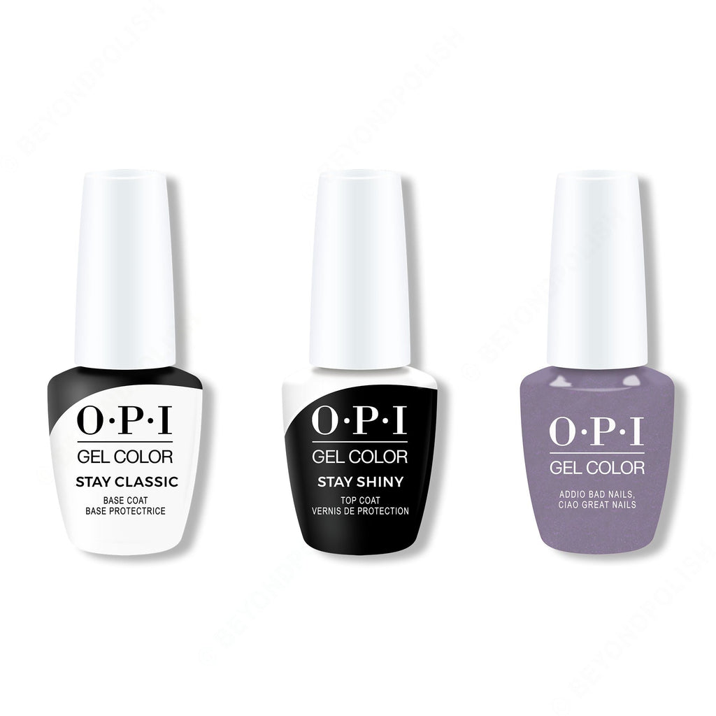 OPI GelColor Combo - Stay Classic Base, Shiny Top & Addio Bad Nails, Ciao Great Nails - Professional Care