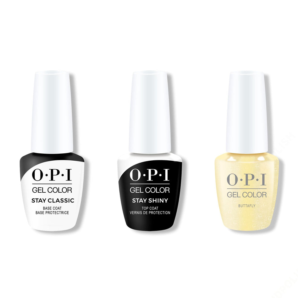 OPI GelColor Combo - Stay Classic Base, Shiny Top & Buttafly - Professional Care