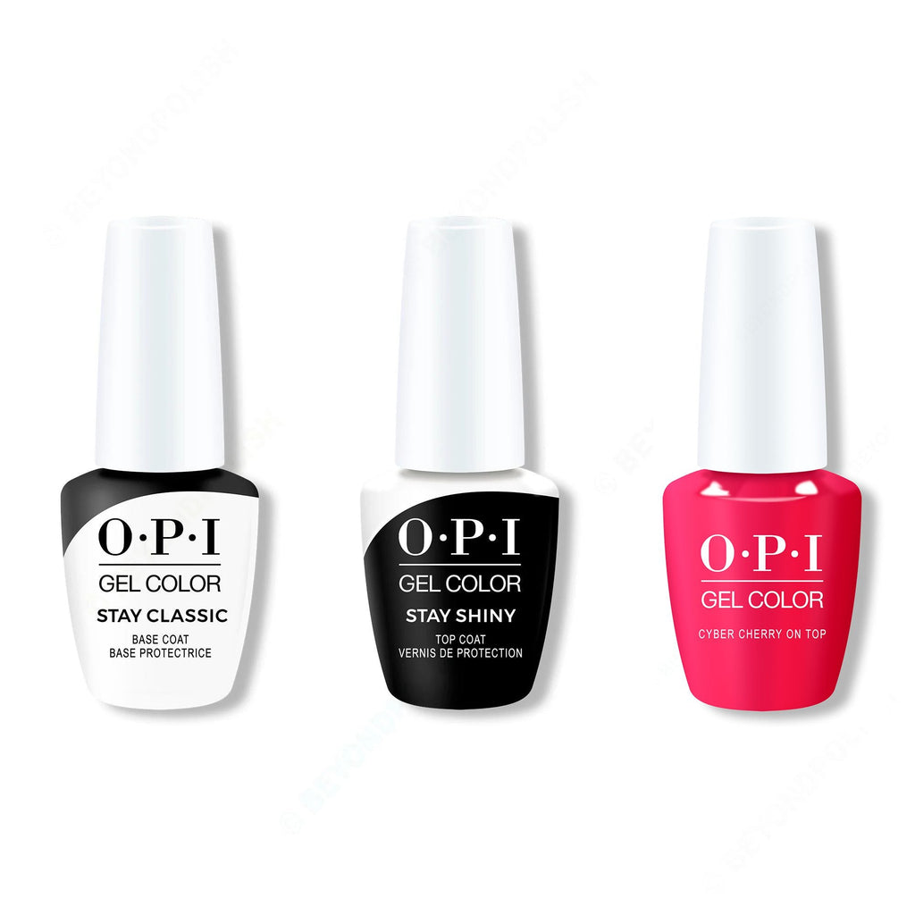 OPI GelColor Combo - Stay Classic Base, Shiny Top & Cyber Cherry on Top - Professional Care