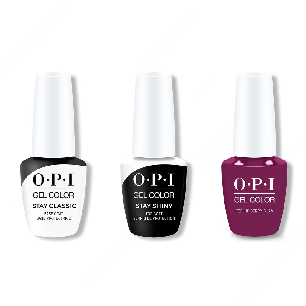 OPI GelColor Combo - Stay Classic Base, Shiny Top & Feelin' Berry Glam - Professional Care