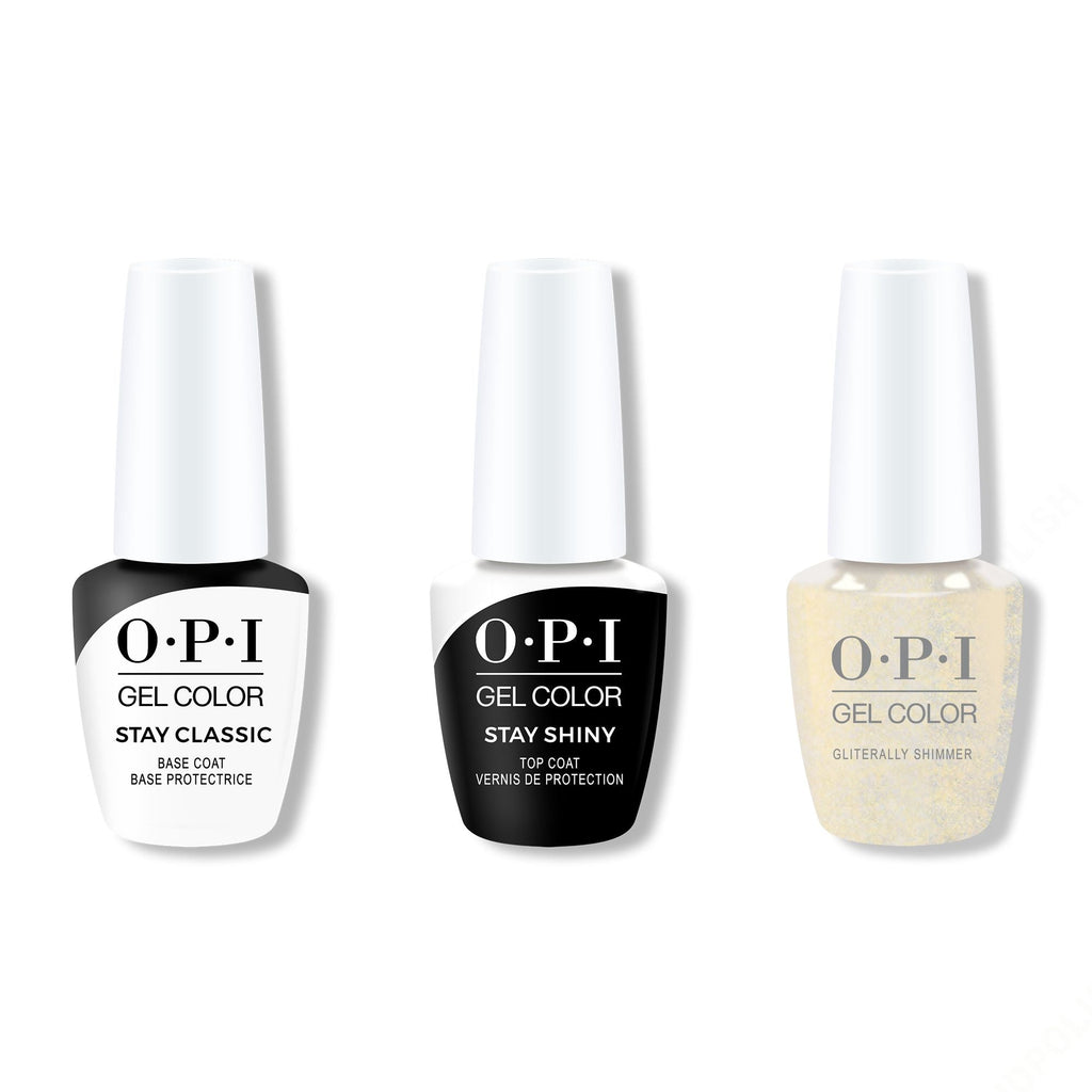 OPI GelColor Combo - Stay Classic Base, Shiny Top & Gliterally Shimmer - Professional Care