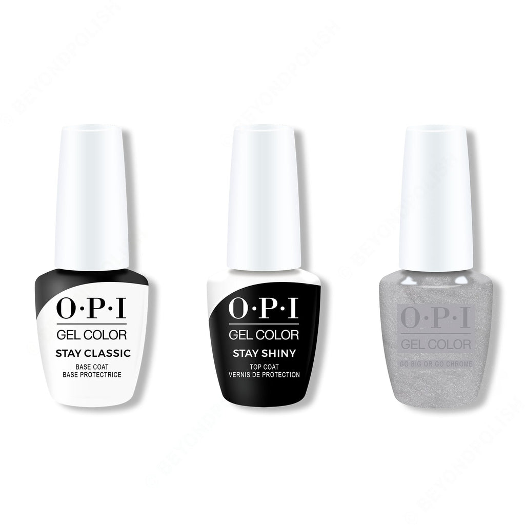 OPI GelColor Combo - Stay Classic Base, Shiny Top & Go Big or Go Chrome - Professional Care