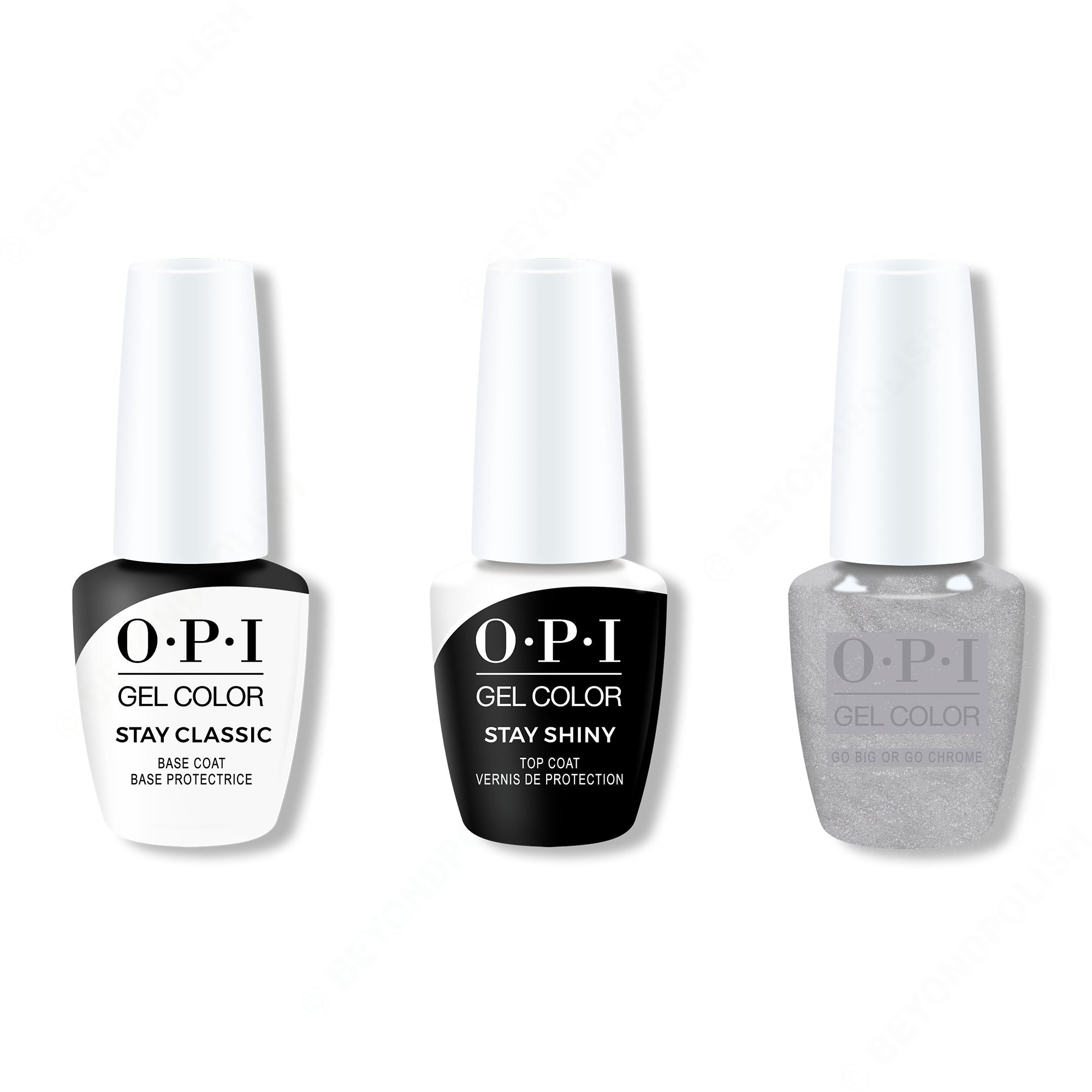 OPI GelColor Combo - Stay Classic Base, Shiny Top & Go Big or Go Chrome - Professional Care