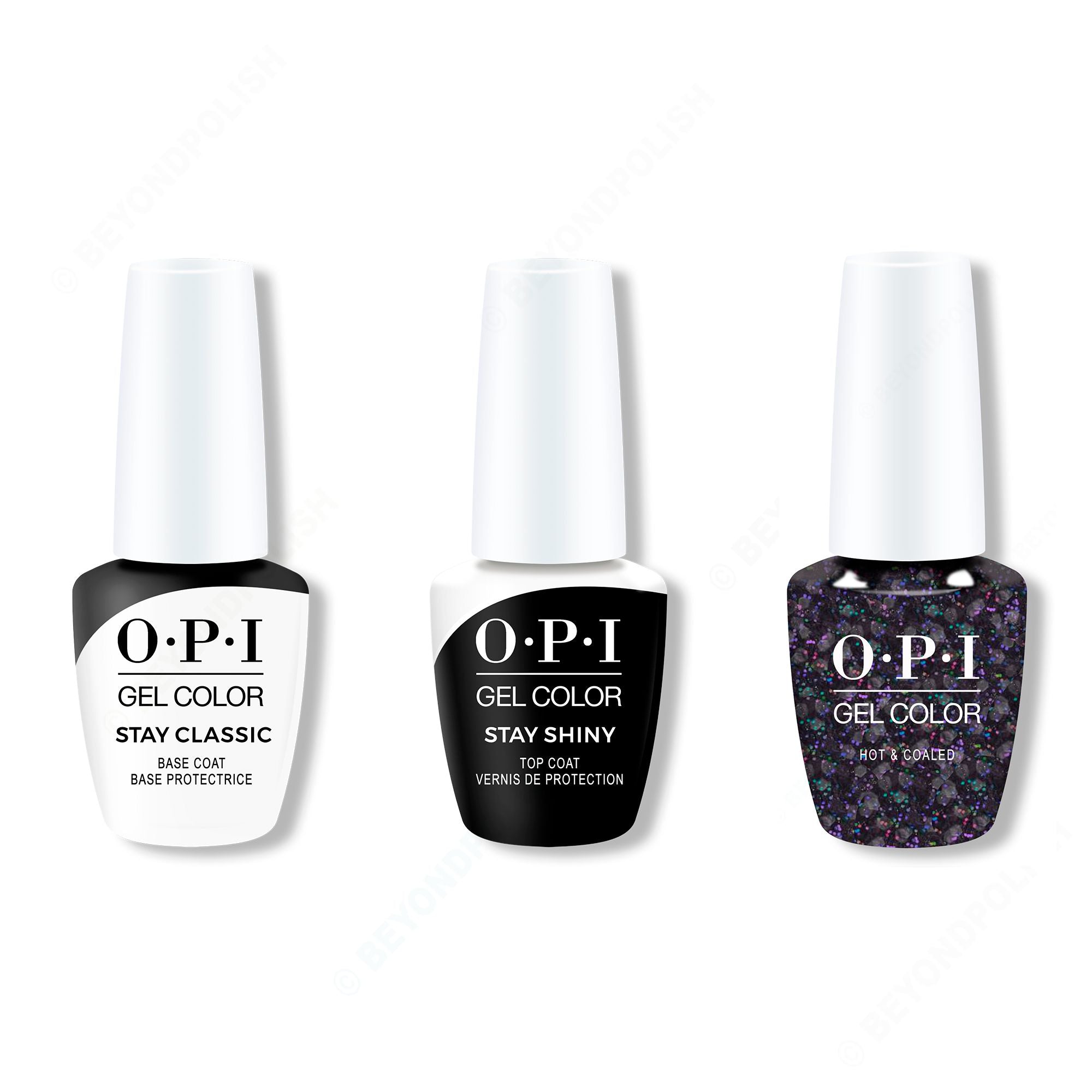 OPI GelColor Combo - Stay Classic Base, Shiny Top & Hot & Coaled - Professional Care