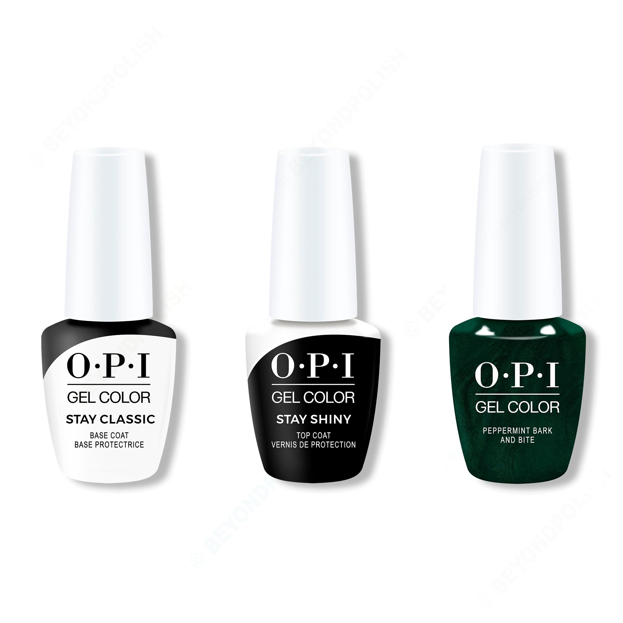 OPI GelColor Combo - Stay Classic Base, Shiny Top & Peppermint Bark and Bite - Professional Care
