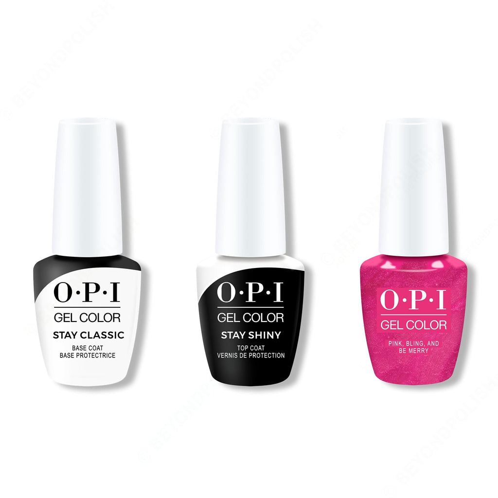 OPI GelColor Combo - Stay Classic Base, Shiny Top & Pink, Bling, and Be Merry - Professional Care