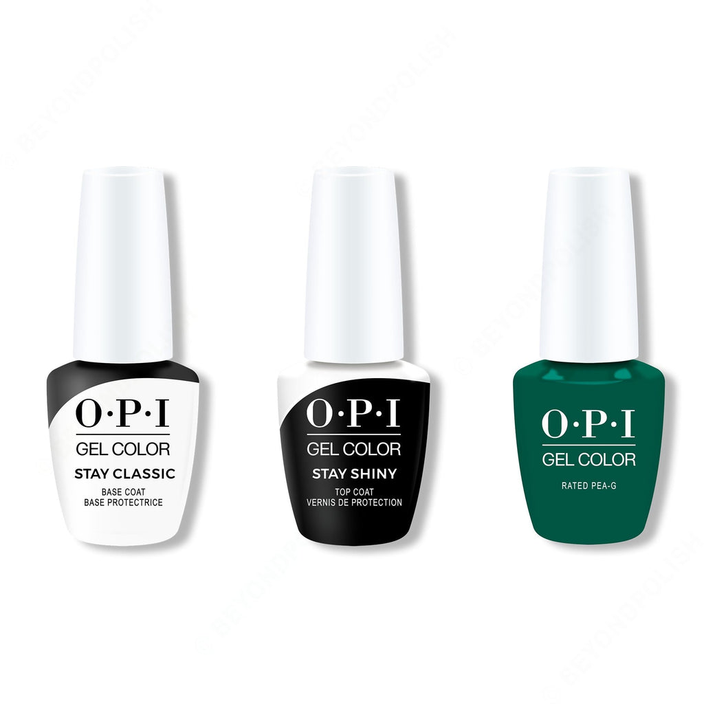 OPI GelColor Combo - Stay Classic Base, Shiny Top & Rated Pea-G - Professional Care