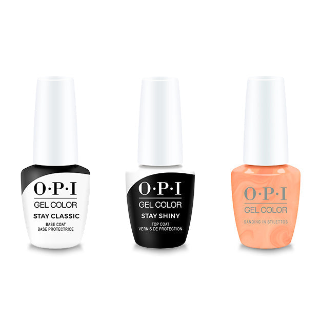 OPI GelColor Combo - Stay Classic Base, Shiny Top & Sanding In Stilettos - Professional Care