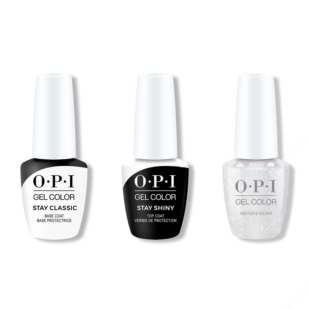 OPI GelColor Combo - Stay Classic Base, Shiny Top & Snatch'd Silver - Professional Care