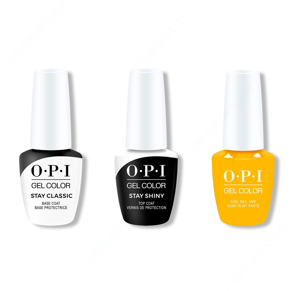 OPI GelColor Combo - Stay Classic Base, Shiny Top & Sun, Sea, and Sand in My Pants - Professional Care
