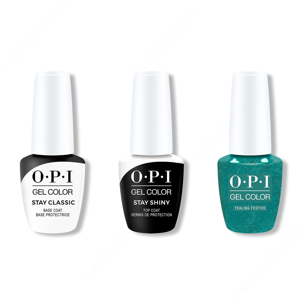 OPI GelColor Combo - Stay Classic Base, Shiny Top & Tealing Festive - Professional Care