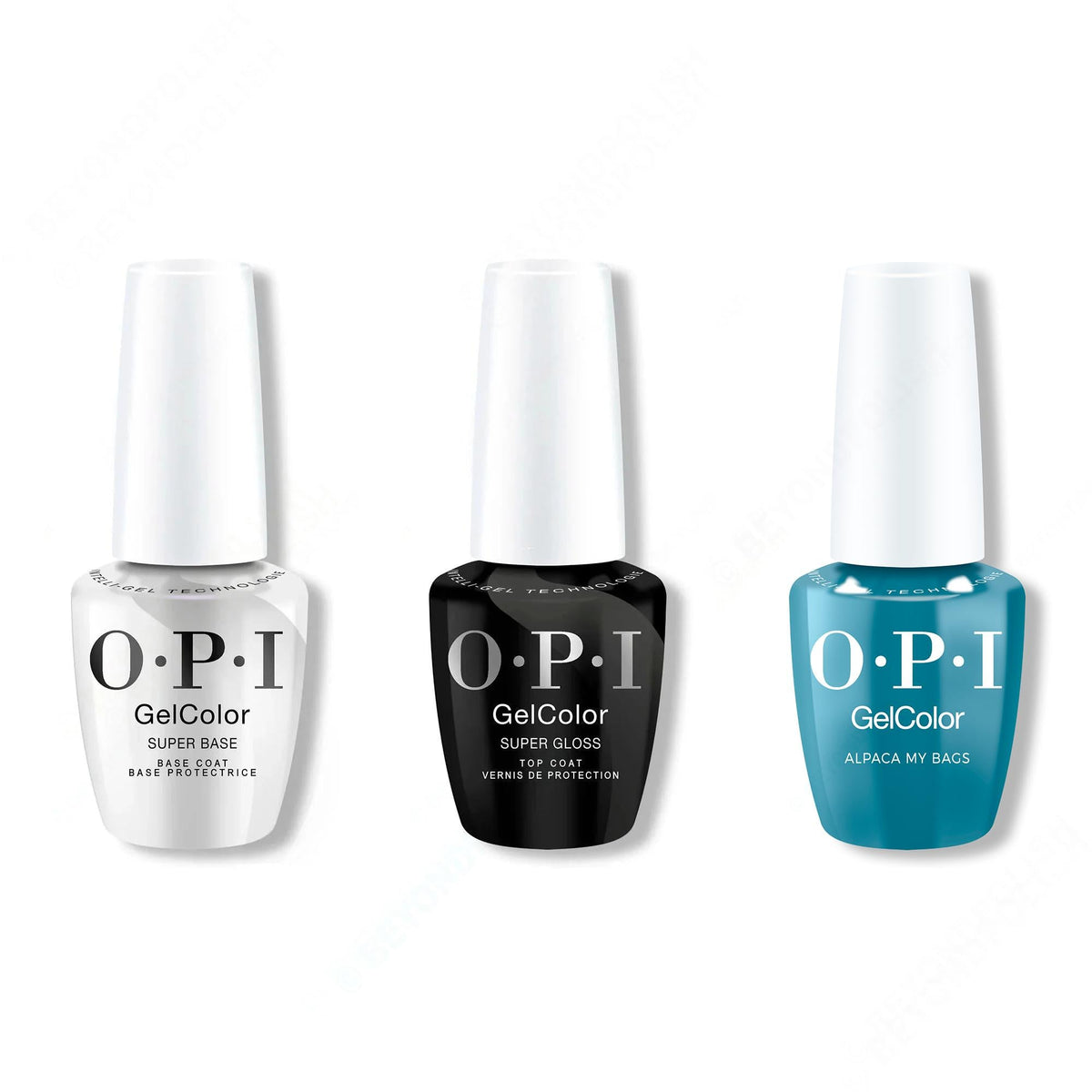 OPI GelColor Intelli-Gel Combo - Super Base Coat, Super Gloss Top Coat & Alpaca My Bags 0.5 Oz - Professional Care