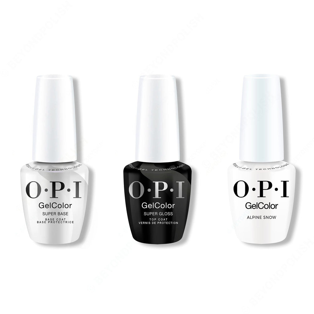 OPI GelColor Intelli-Gel Combo - Super Base Coat, Super Gloss Top Coat & Alpine Snow - Professional Care