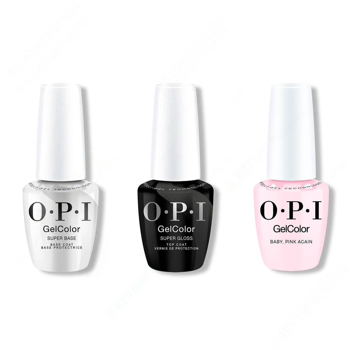 OPI GelColor Intelli-Gel Combo - Super Base Coat, Super Gloss Top Coat & Baby, Pink Again - Professional Care