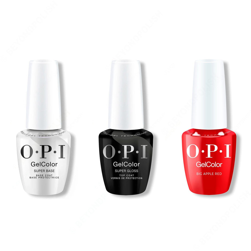 OPI GelColor Intelli-Gel Combo - Super Base Coat, Super Gloss Top Coat & Big Apple Red - Professional Care