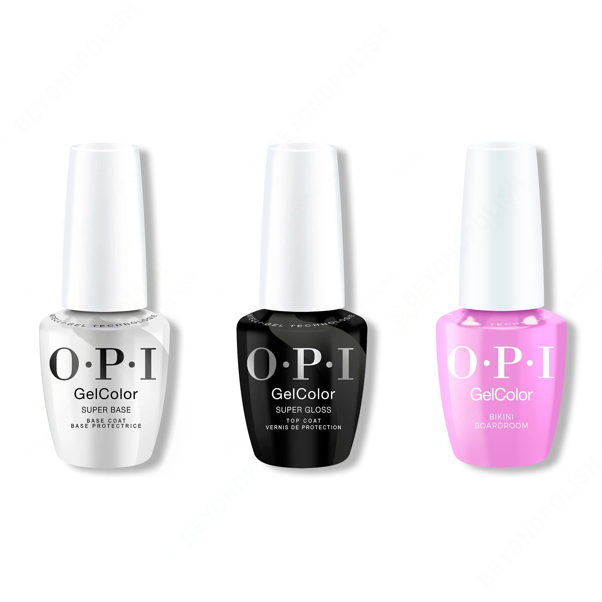 OPI GelColor Intelli-Gel Combo - Super Base Coat, Super Gloss Top Coat & Bikini Boardroom - Professional Care