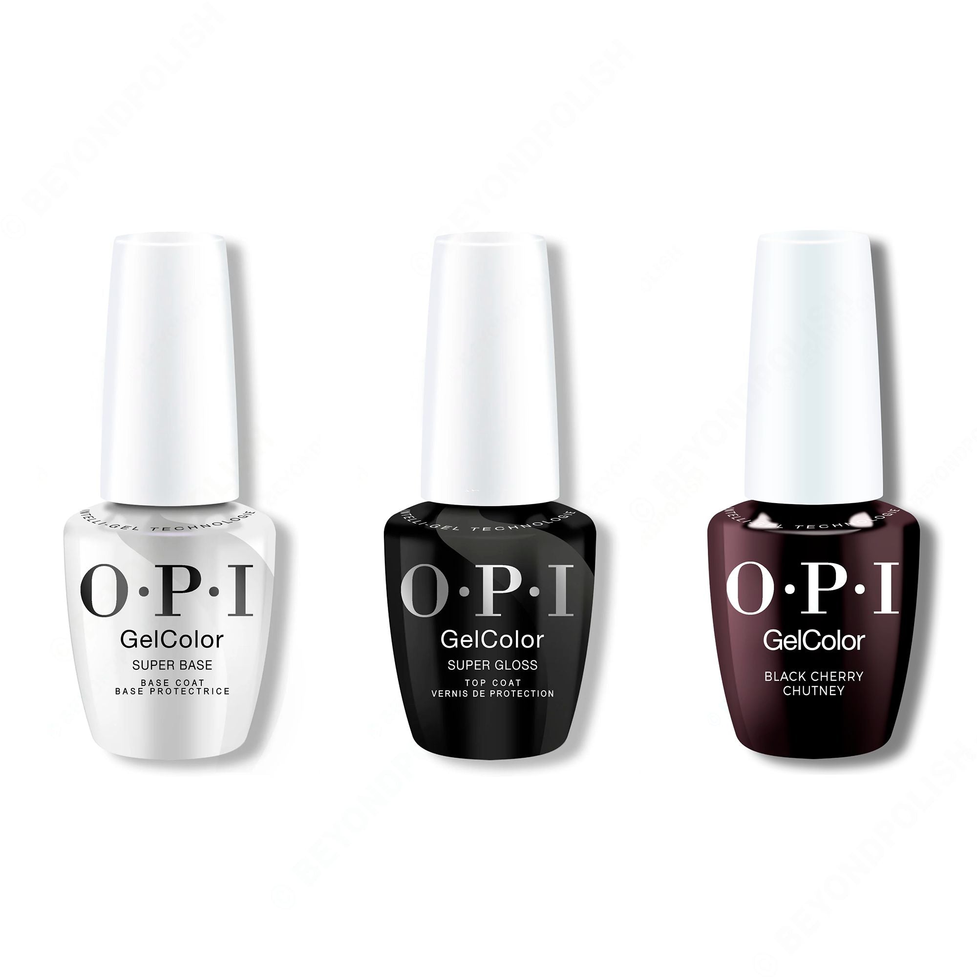 OPI GelColor Intelli-Gel Combo - Super Base Coat, Super Gloss Top Coat & Black Cherry Chutney