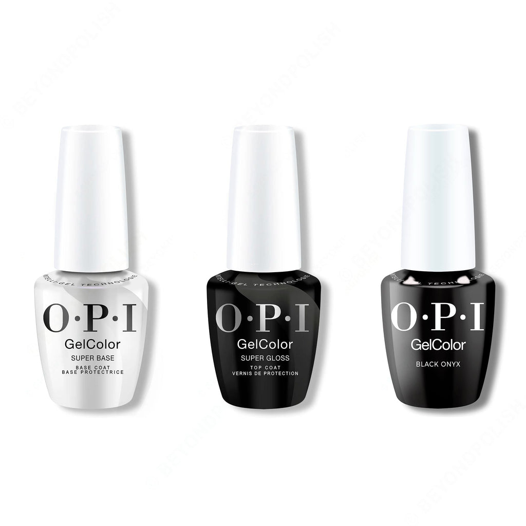 OPI GelColor Intelli-Gel Combo - Super Base Coat, Super Gloss Top Coat & Black Onyx - Professional Care