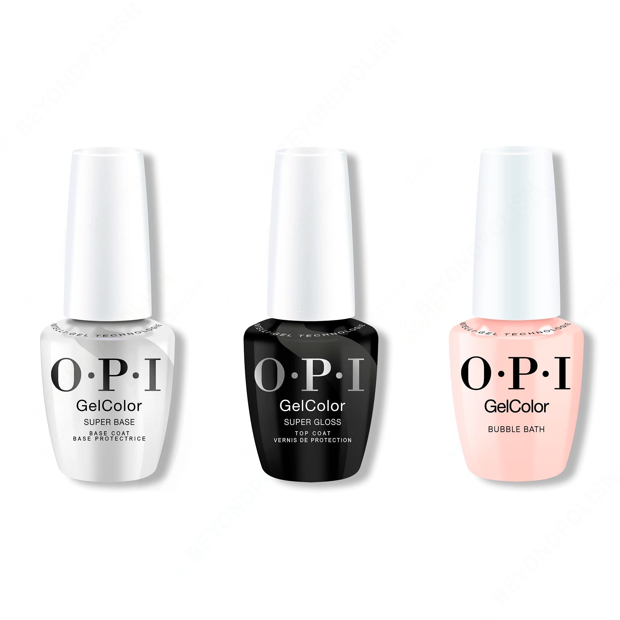 OPI GelColor Intelli-Gel Combo - Super Base Coat, Super Gloss Top Coat & Bubble Bath