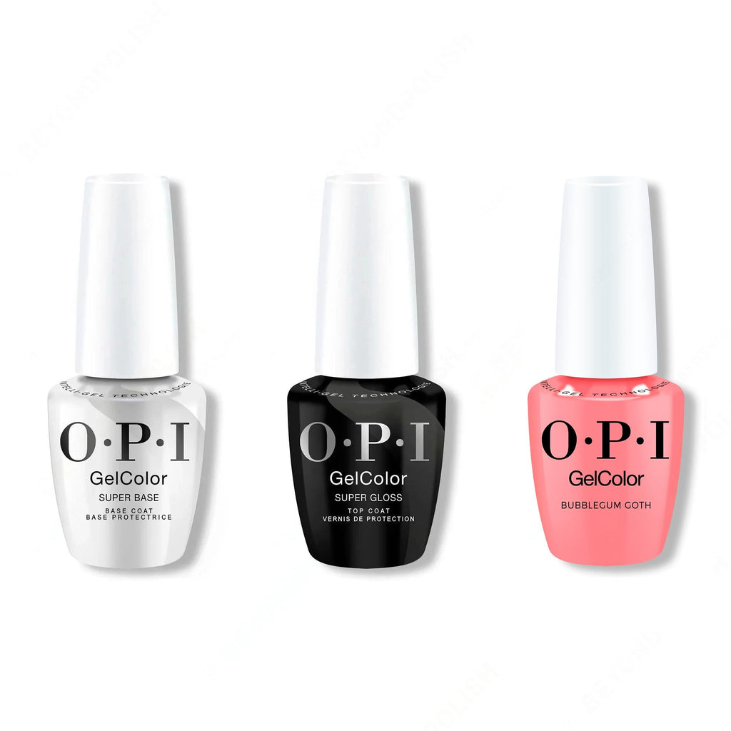 OPI GelColor Intelli-Gel Combo - Super Base Coat, Super Gloss Top Coat & Bubblegum Goth - Professional Care