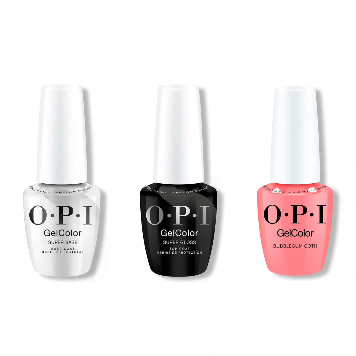 OPI GelColor Intelli-Gel Combo - Super Base Coat, Super Gloss Top Coat & Bubblegum Goth - Professional Care