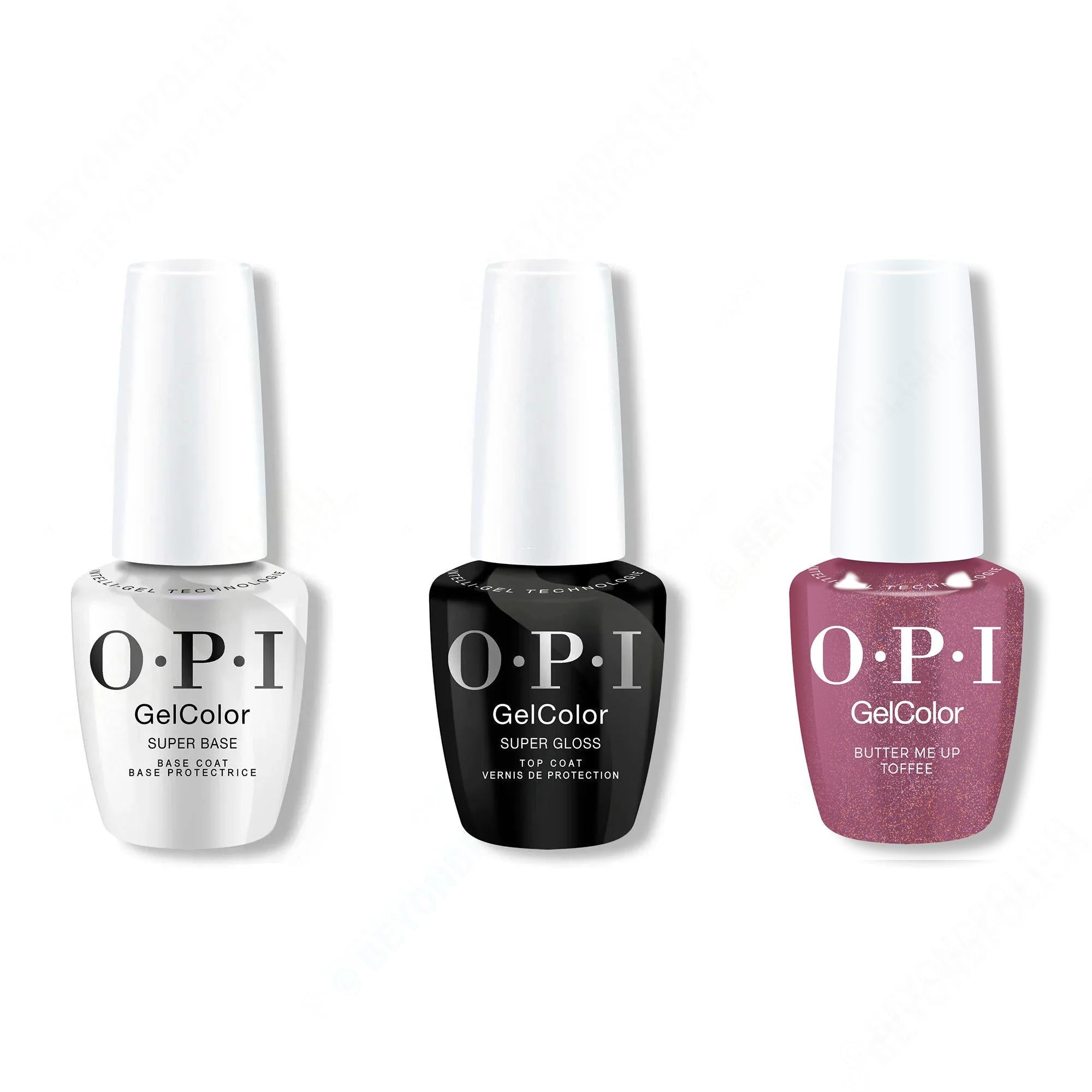 OPI GelColor Intelli-Gel Combo - Super Base Coat, Super Gloss Top Coat & Butter Me Up Toffee - Professional Care