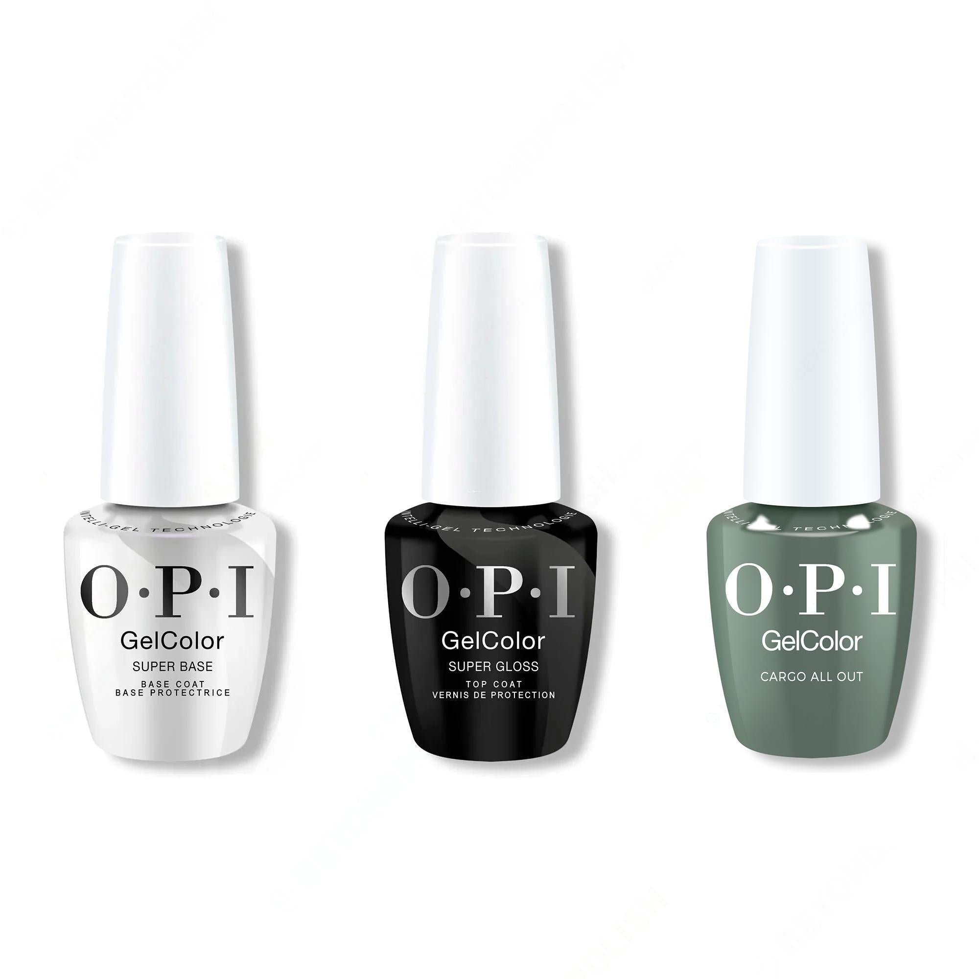 OPI GelColor Intelli-Gel Combo - Super Base Coat, Super Gloss Top Coat & Cargo All Out - Professional Care