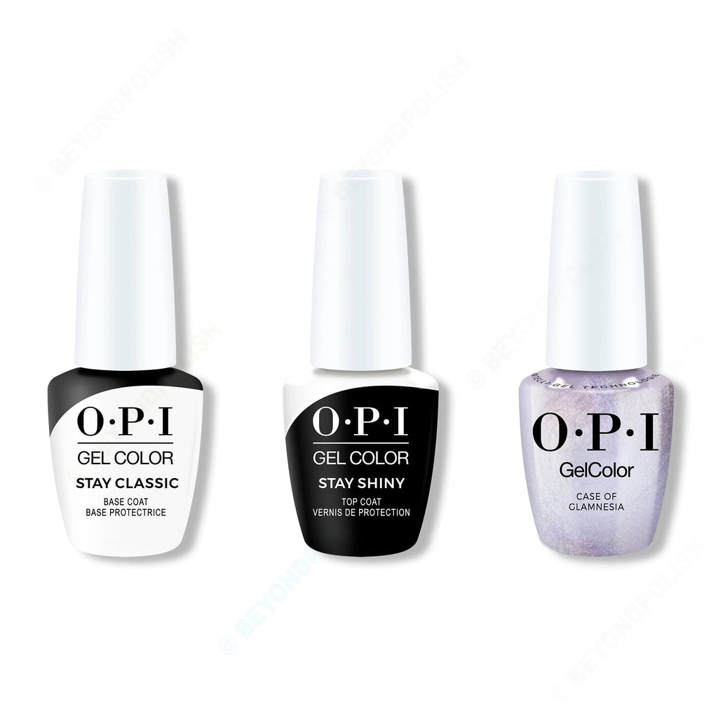 OPI GelColor Intelli-Gel Combo - Super Base Coat, Super Gloss Top Coat & Case of Glamnesia - Professional Care