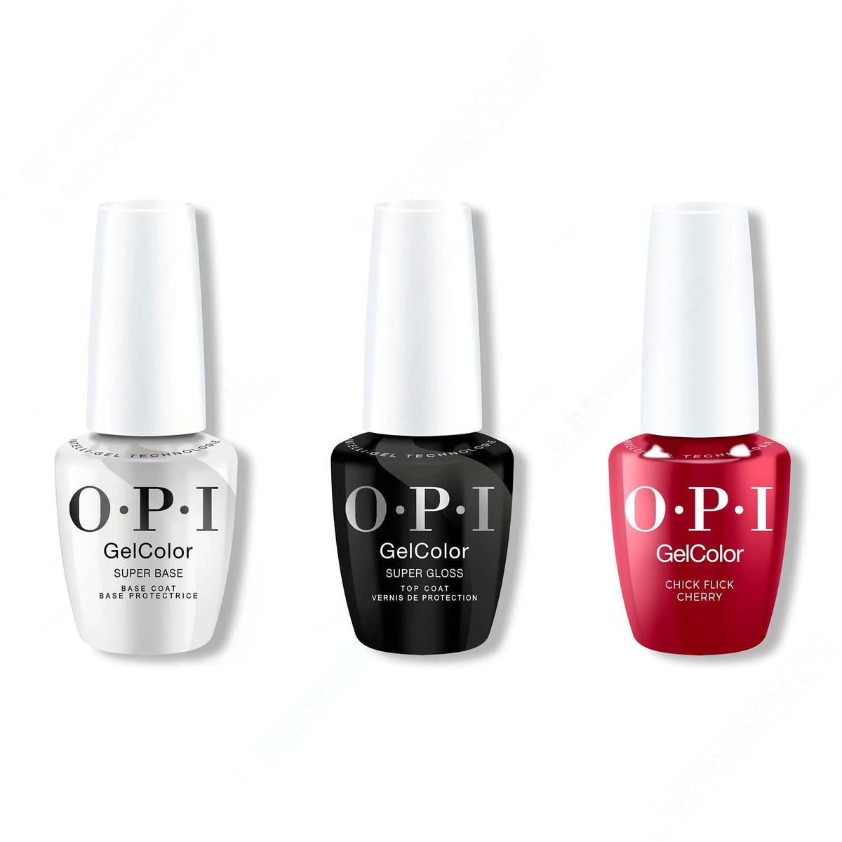 OPI GelColor Intelli-Gel Combo - Super Base Coat, Super Gloss Top Coat & Chick Flick Cherry 0.5 Oz - Professional Care