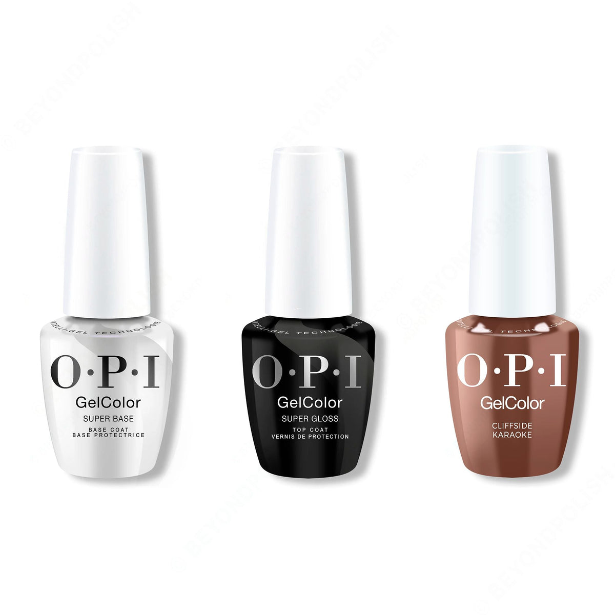OPI GelColor Intelli-Gel Combo - Super Base Coat, Super Gloss Top Coat & Cliffside Karaoke