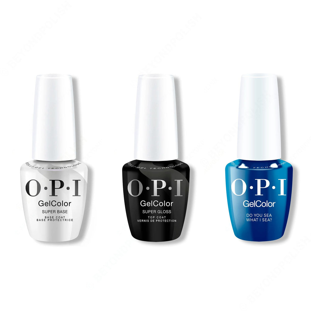 OPI GelColor Intelli-Gel Combo - Super Base Coat, Super Gloss Top Coat & Do You Sea What I Sea - Professional Care