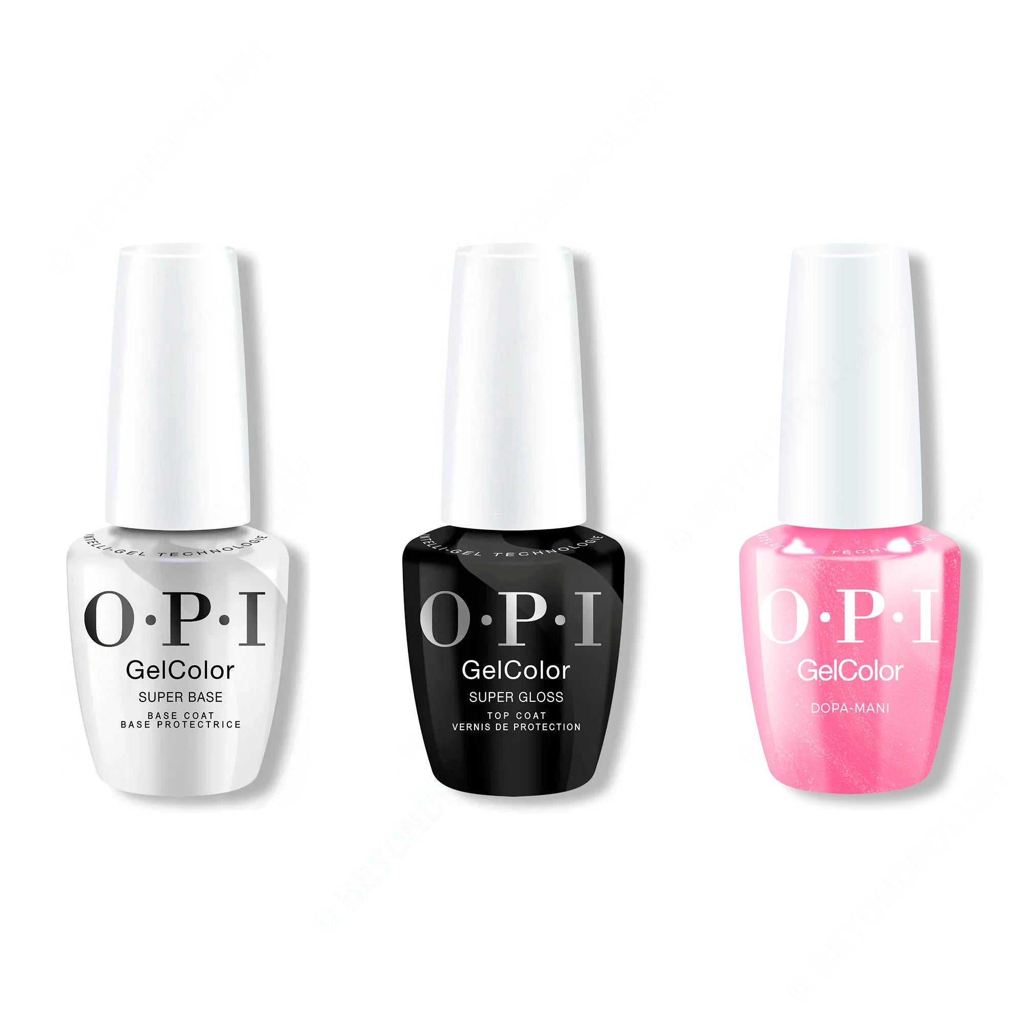 OPI GelColor Intelli-Gel Combo - Super Base Coat, Super Gloss Top Coat & Dopa-mani - Professional Care