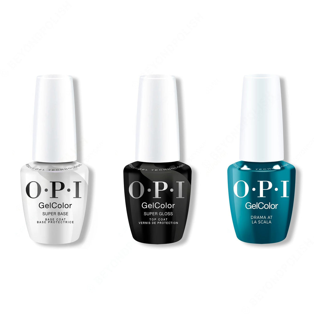 OPI GelColor Intelli-Gel Combo - Super Base Coat, Super Gloss Top Coat & Drama at La Scala - Professional Care