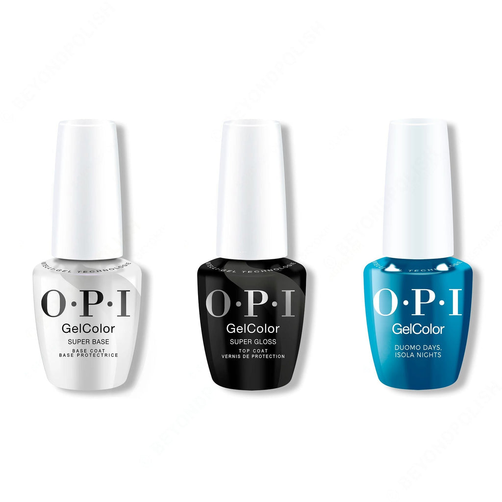 OPI GelColor Intelli-Gel Combo - Super Base Coat, Super Gloss Top Coat & Duomo Days, Isola Nights - Professional Care