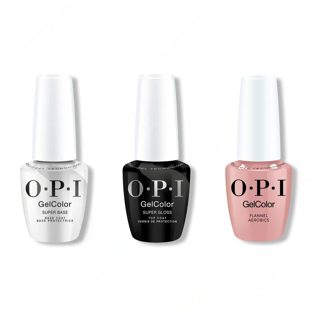OPI GelColor Intelli-Gel Combo - Super Base Coat, Super Gloss Top Coat & Flannel Aerobics - Professional Care