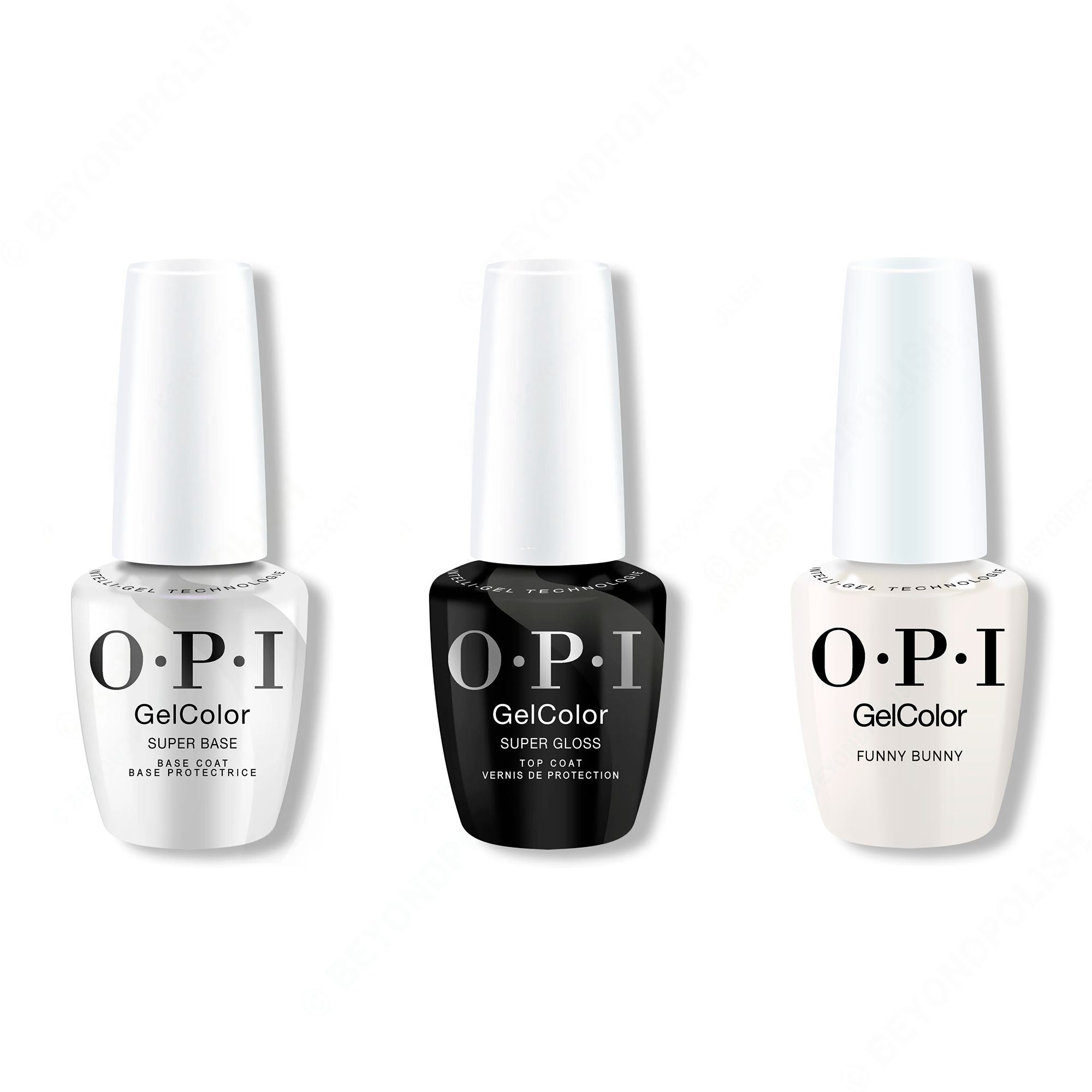 OPI GelColor Intelli-Gel Combo - Super Base Coat, Super Gloss Top Coat & Funny Bunny - Professional Care