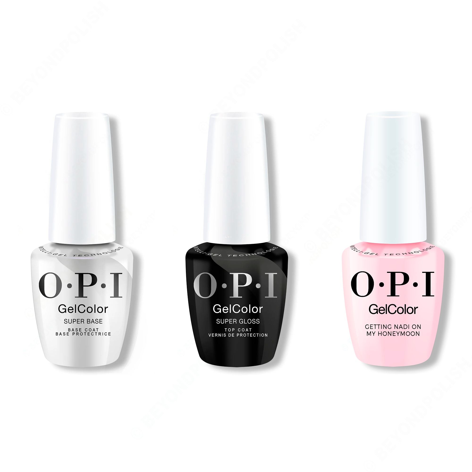 OPI GelColor Intelli-Gel Combo - Super Base Coat, Super Gloss Top Coat & Getting Nadi On My Honeymoon - Professional Care