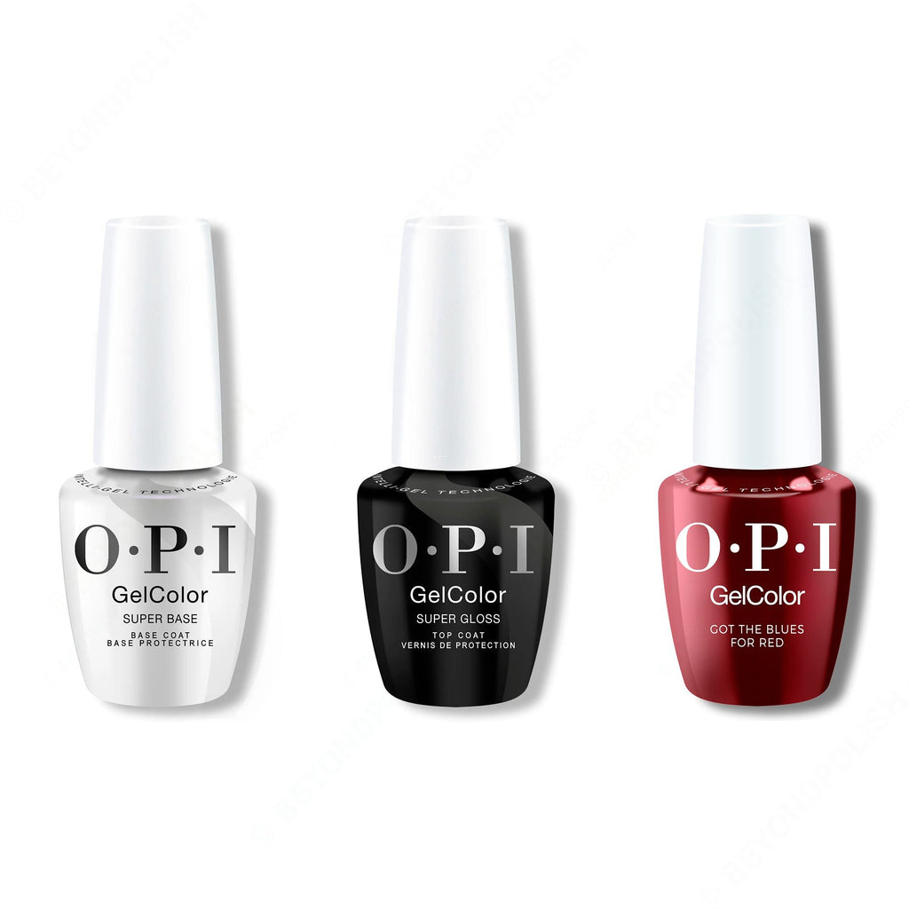 OPI GelColor Intelli-Gel Combo - Super Base Coat, Super Gloss Top Coat & Got the Blues for Red