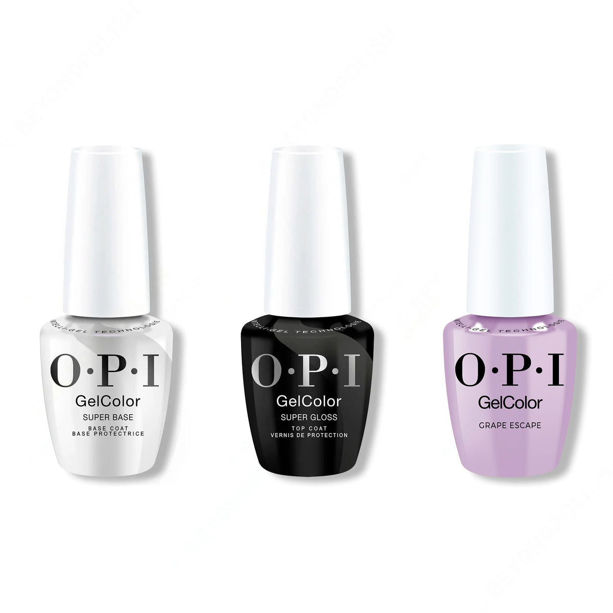 OPI GelColor Intelli-Gel Combo - Super Base Coat, Super Gloss Top Coat & Grape Escape - Professional Care