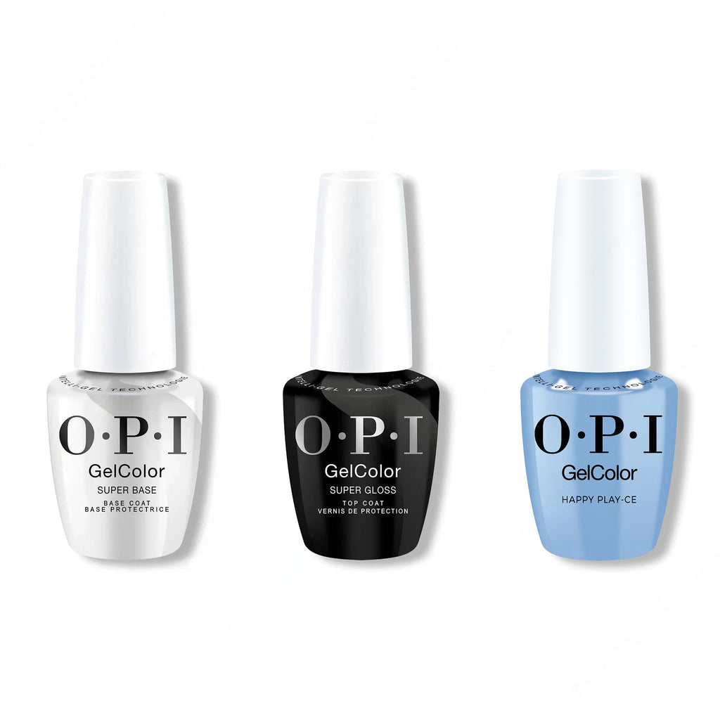 OPI GelColor Intelli-Gel Combo - Super Base Coat, Super Gloss Top Coat & Happy Play-ce - Professional Care