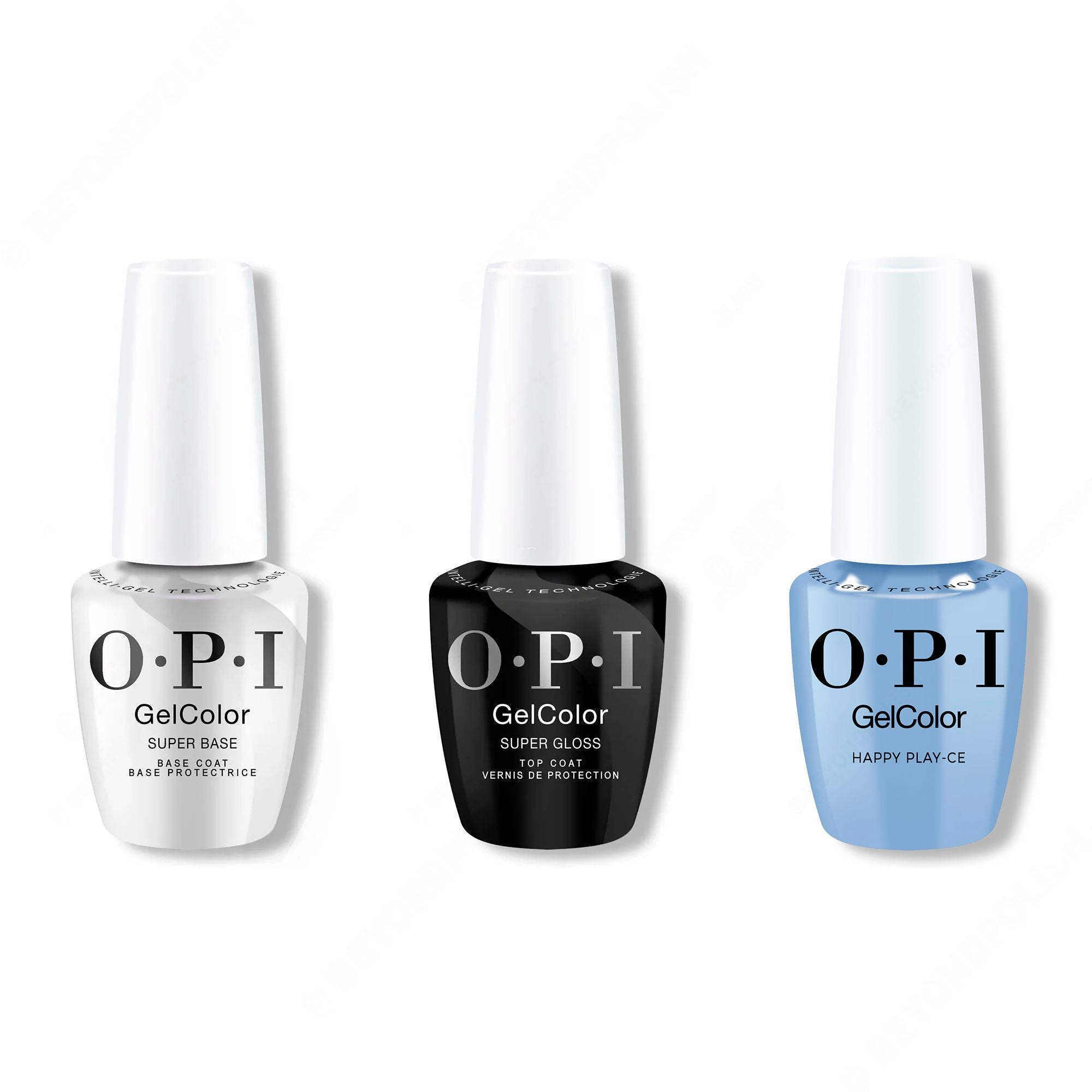 OPI GelColor Intelli-Gel Combo - Super Base Coat, Super Gloss Top Coat & Happy Play-ce - Professional Care