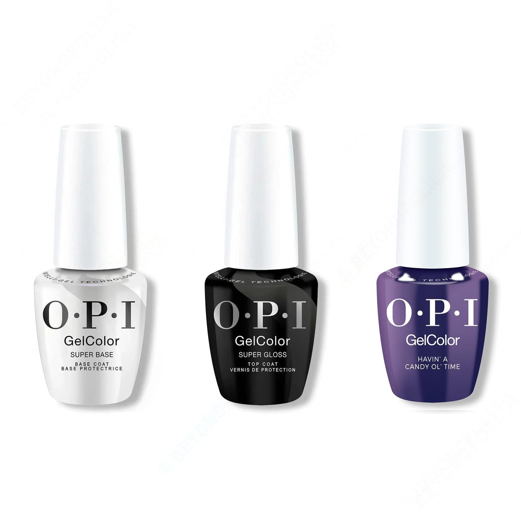 OPI GelColor Intelli-Gel Combo - Super Base Coat, Super Gloss Top Coat & Havin' a Candy Ol' Time - Professional Care