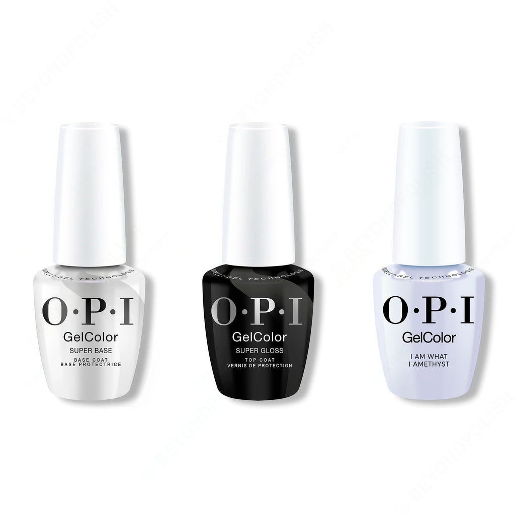 OPI GelColor Intelli-Gel Combo - Super Base Coat, Super Gloss Top Coat & I Am What I Amethyst - Professional Care