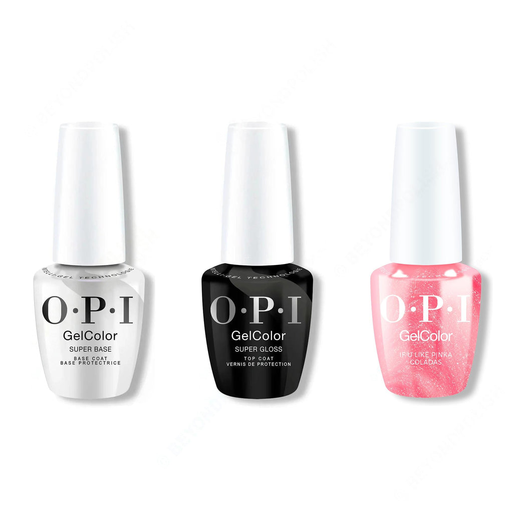 OPI GelColor Intelli-Gel Combo - Super Base Coat, Super Gloss Top Coat & If U like Pinka Coladas - Professional Care