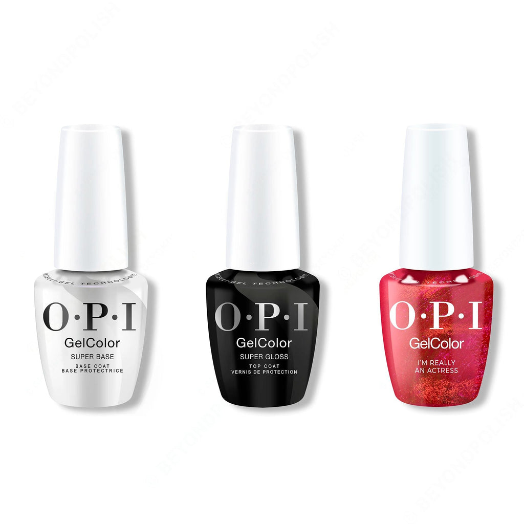 OPI GelColor Intelli-Gel Combo - Super Base Coat, Super Gloss Top Coat & I'm Really an Actress - Professional Care
