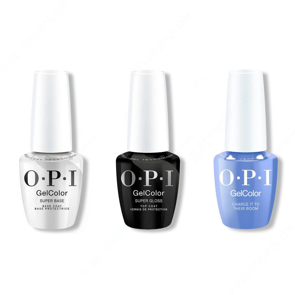 OPI GelColor Intelli-Gel Combo - Super Base Coat, Super Gloss Top Coat & Intelli-Gel Charge It To Their Room - Professional Care