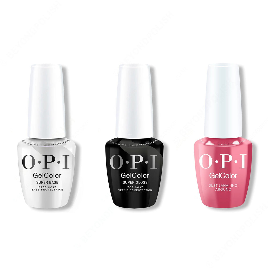 OPI GelColor Intelli-Gel Combo - Super Base Coat, Super Gloss Top Coat & Just Lanai-Ing Around - Professional Care