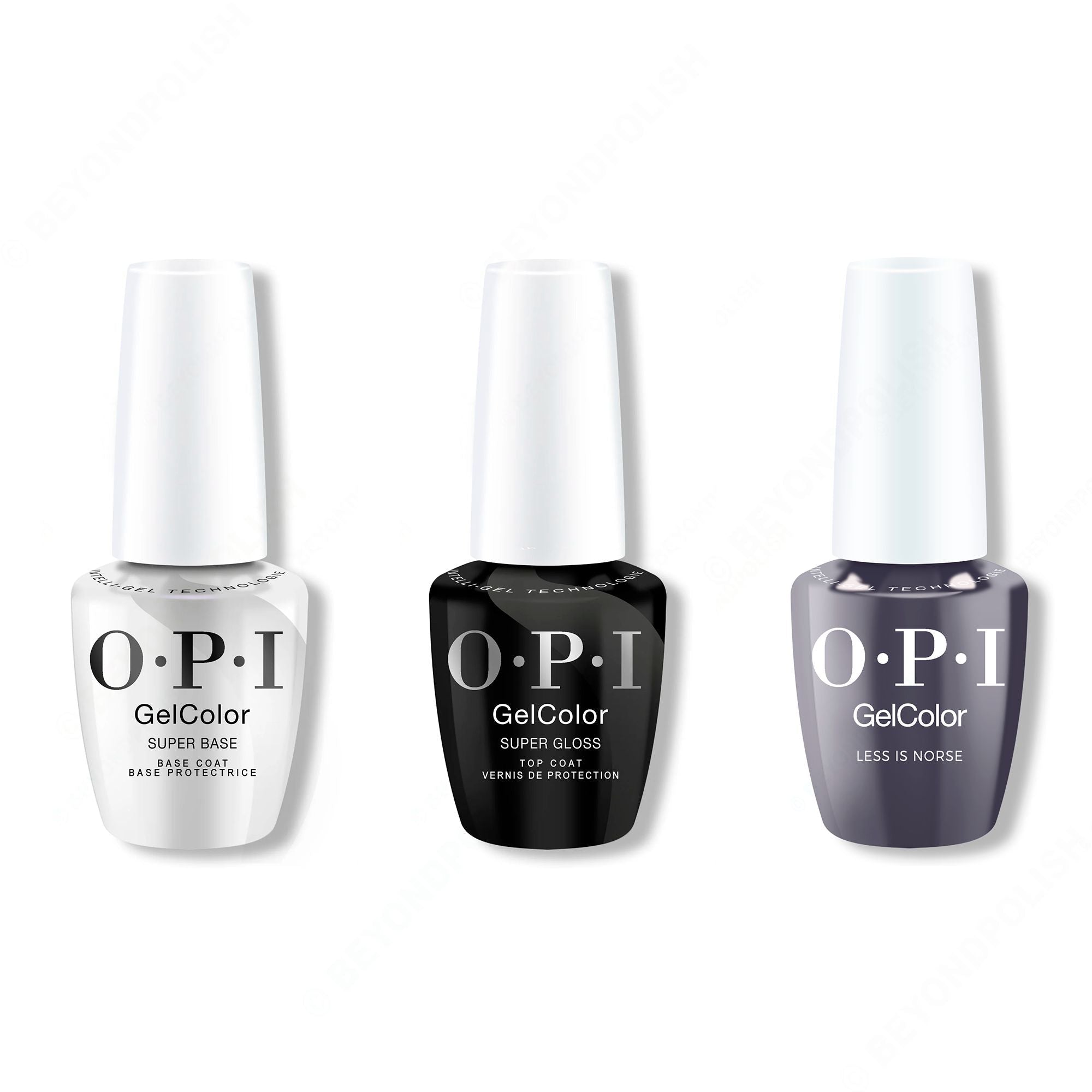 OPI GelColor Intelli-Gel Combo - Super Base Coat, Super Gloss Top Coat & Less is Norse - Professional Care