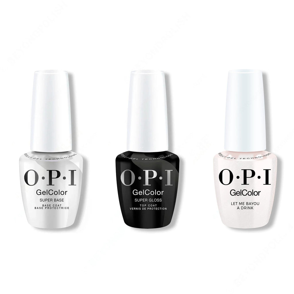 OPI GelColor Intelli-Gel Combo - Super Base Coat, Super Gloss Top Coat & Let Me Bayou a Drink - Professional Care