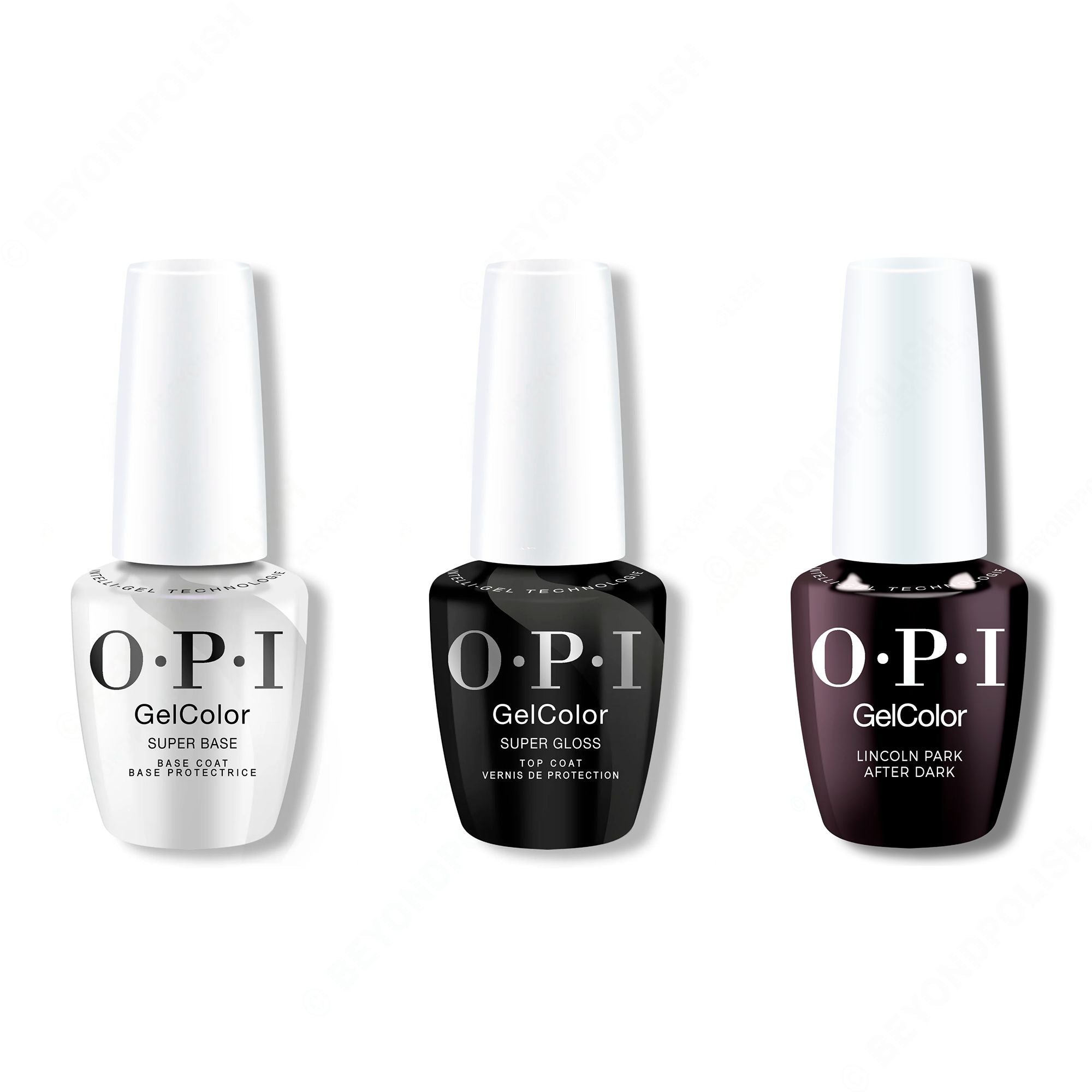 OPI GelColor Intelli-Gel Combo - Super Base Coat, Super Gloss Top Coat & Lincoln Park After Dark